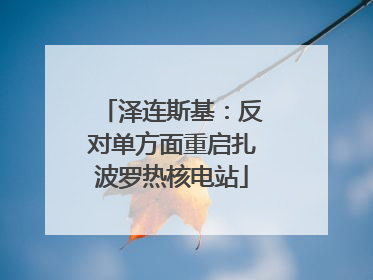 泽连斯基：反对单方面重启扎波罗热核电站